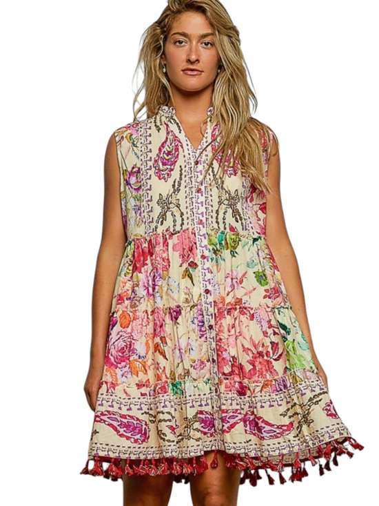POL Dresses & Skirts - 694: POL NEW DRESS CREAM MULTI (C)